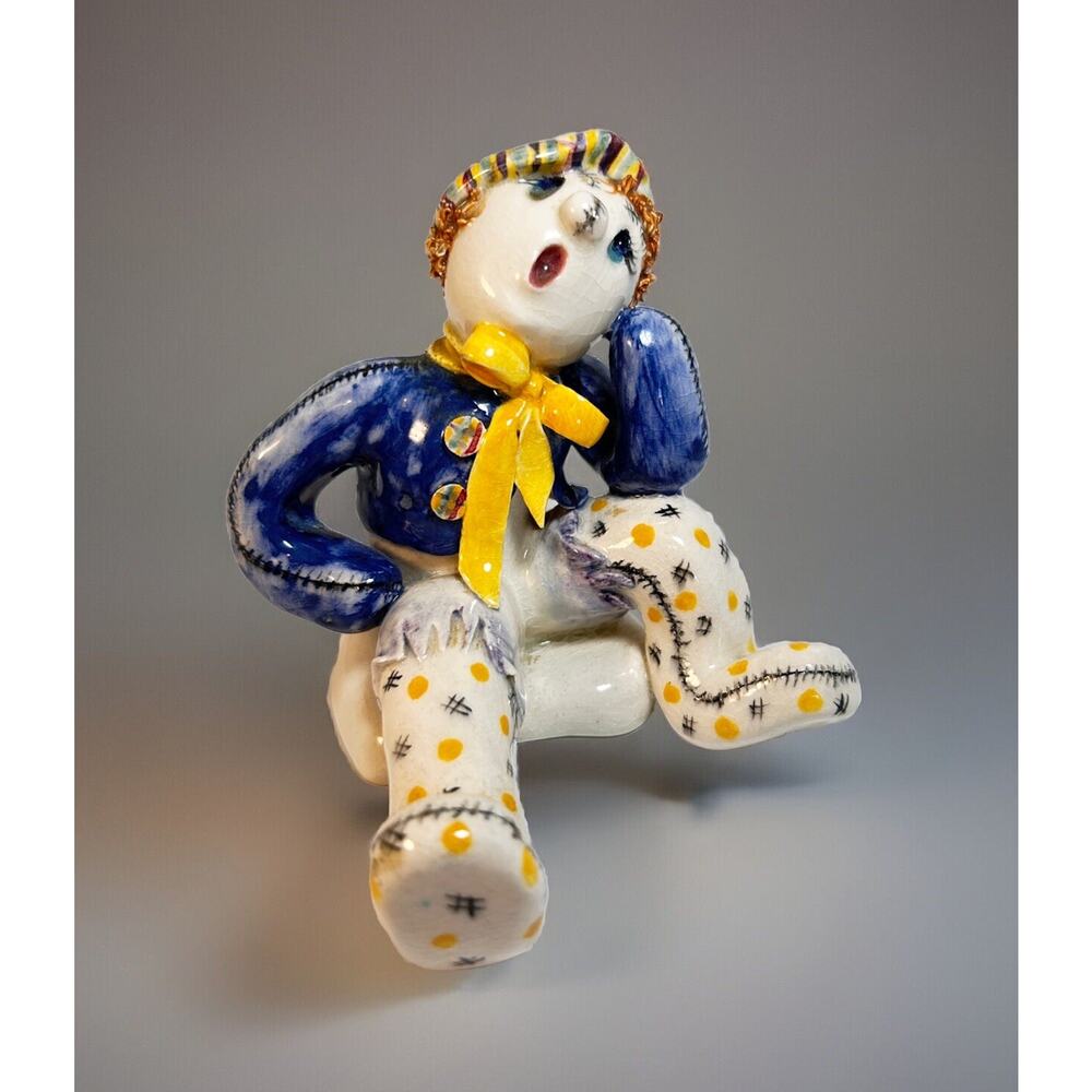 Rare Italian Pottery Yawning Clown Figurine Lavorato A Mano "Jack" Hand Crafted